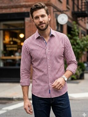 Men's Paul Smith Red and White Checkered  Shirt - Size L Like New